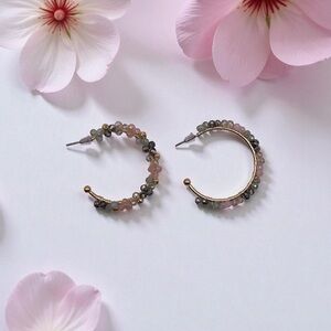 Elegant Gold and Pink Beaded Hoop Earrings